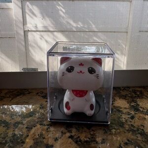 Cute White and Red Lucky Asian Nodding Chinese Cat Figurine